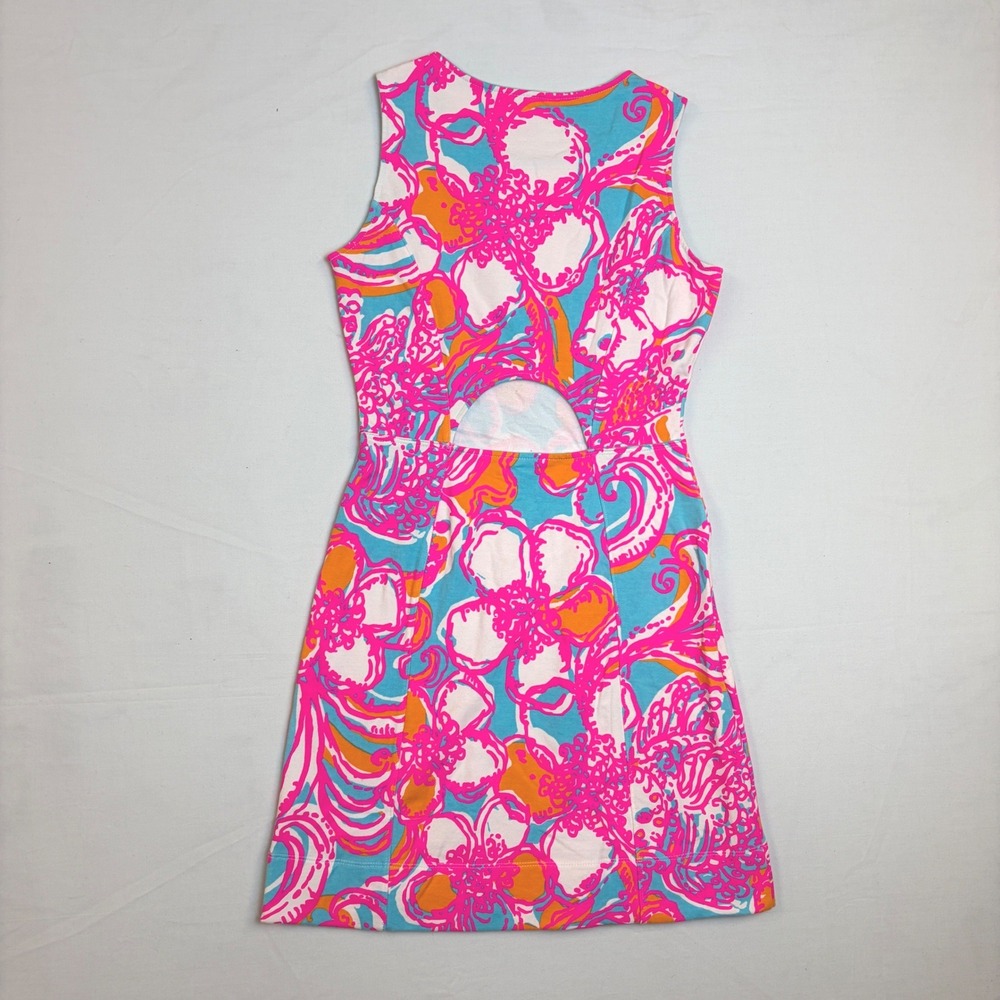 Lilly Pulitzer Shift Dress Sleeveless French Terry Cutout Back Floral XXS Resort - Picture 7 of 7
